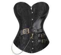 Josamogre Overbust Corset Bustier Steampunk Femme Grande Taille Punk Gothique Cuir Baleine Acier Sexy érotique Pirate Noir M
