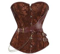 Josamogre Overbust Corset Bustier Steampunk Femme Grande Taille Punk Gothique Cuir Baleine Acier Sexy érotique Pirate Marron 3XL