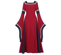 Josamogre Robe Médiévale Femme Renaissance Robes Longues Adulte Costume Paysan Vintage Halloween Gothique Bleu Rouge M