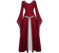 Josamogre Robe medievale Femme Renaissance Robes Maxi Parti Costume Déguisement Vintage Halloween Gothique Cosplay Adulte Victorien vin Rouge L