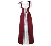 Josamogre Robe Medievale Femme Renaissance Robes Maxi Parti Costume Vintage Déguisements Halloween Gothique Carnaval Victorien Vin Rouge XL