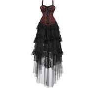 Josamogre Steampunk Corset Robes PiratesJupe Courte with Tutu Set Plus Size Vintage Lace up Gothique Costume Halloween Brun M