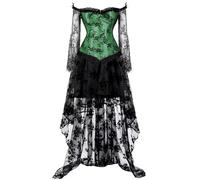 Josamogre Vert Corset Bustier Jupe Set Femme Sexy Dentelle Long Engrener Broderie Robe Guêpière Lingerie L