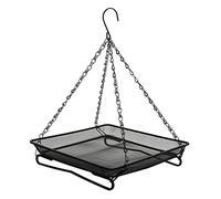 JOSANLO Mangeoire à Oiseaux au Sol et à Suspendre - Peut être montée sur la Rampe de Patio - Plateau en Maille métallique Robuste Noir - pour Nourrir Les graines d'oiseaux Sauvages - Complet avec