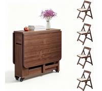 JOSBY Ensemble Table Et Chaises Pliantes De 1,3 M, Comprenant 4 Chaises Pliantes, Gain De Place. avec Tiroirs De Rangement Et roulettes Verrouillables, pour Une Utilisation Golden Walnut 1.3m
