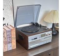 JOSBY Lecteur CD/Cassette Bluetooth, Tourne-Disque rétro Multifonctionnel, Platine Vinyle 3 Vitesses et Lecteur de Cassettes, avec télécommande, Haut-parleurs intégrés et écran LED