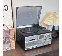 JOSBY Lecteur CD/Cassette Bluetooth, Tourne-Disque rétro Multifonctionnel, Platine Vinyle 3 Vitesses et Lecteur de Cassettes, avec télécommande, Haut-parleurs intégrés et écran LED