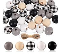 Joselin 200 Pièces Perles en Bois avec Corde de pour Guirlande d'automne Thanksgiving Harvest Décoration de Maison et Bricolage Artisanat Noir Gris Blanc