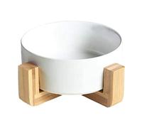 Joselin Bol Rond en Céramique pour Chien et Chat, Nourriture, Eau, Plat Surélevé pour Animal de Compagnie, avec Support en Bois, Bol avec Support C