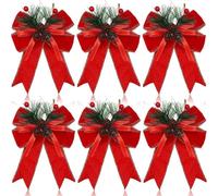 Joselin Lot de 12 nœuds de Noël en velours rouge avec pommes de pin et aiguilles de pin, de Noël à carreaux, nœuds pour décoration de sapin de Noël