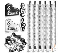 Joselin Lot de 24 crayons de musique avec gommes sur le thème de la musique, crayons en bois, grand paquet, clavier, crayons amusants, gommes, cadeau