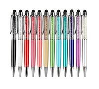Josenidny 12 pièces/Pack Bling Bling 2-en-1 Slim Crystal Stylus Pen et stylos d'encre (12 couleurs)