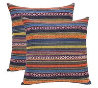 Josenidny 2 housses de coussin décoratives bohèmes, mexicaines rétro à rayures, multicolores, pour canapé, 45,7 x 45,7 cm