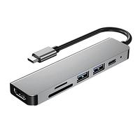 Josenidny Adaptateur Hub USB Type C 6 en 1 avec lecteur de carte multiport 4K 30Hz compatible USB 3.0 TF Video Multi Ports Adaptateur