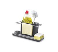Joseph Joseph Caddy - Rangement/organiseur d'évier avec égouttoir intégré, support pour éponge, brosse, liquide vaisselle, et lavette, démontable, Grand, Gris