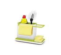 Joseph Joseph Caddy - Rangement/organiseur d'évier avec égouttoir intégré, support pour éponge, brosse, liquide vaisselle, et lavette, démontable, taille normale, Blanc/Vert