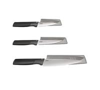 Joseph Joseph Duo Ensemble de couteaux Elevate 3 pièces, lames en acier inoxydable japonais, comprend un couteau d'office, un couteau dentelé et un couteau de chef avec étui de protection, Noir/Opal