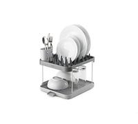 Joseph Joseph Duo Séchoir à vaisselle à 2 niveaux, égouttoir à vaisselle de cuisine avec pot à ustensiles et bec d'égouttage, gris