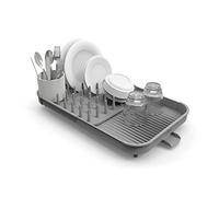 Joseph Joseph Duo Séchoir à vaisselle extensible, égouttoir à vaisselle de cuisine avec pot à ustensiles et bec d'égouttage, gris