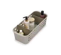 Joseph Joseph EasyStore - Panier de rangement pour produits essentiels dans la salle de bains, avec pot et séparateur mobiles, Ecru