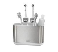 Joseph Joseph EasyStore- Porte-brosse à dents et dentifrice, compatible avec les brosses à dents électriques et traditionnelles, 6 compartiments, récipient amovible pour le bain- grand, Acier Inox
