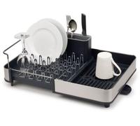 Joseph Joseph Séchoir à Vaisselle Extensible en Acier avec Compartiment à Couverts Amovible, Bec D'Égouttage Pivotant - Gris/Acier