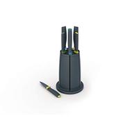 Joseph Joseph Elevate Ensemble de couteaux 5 pièces avec bloc de rangement antidérapant, couteaux japonais en acier inoxydable, opale/noir