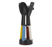 Joseph Joseph Elevate Lot de 4 Ustensiles de cuisine, Antiadhésif et Résistant à la chaleur jusqu'à 200 ℃ avec Porte-Ustensiles, Multicolore/Noir
