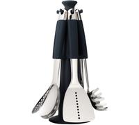 Joseph Joseph Elevate Lot de 6 Ustensiles de cuisine en Nylon, Antiadhésif et Résistant à la chaleur jusqu'à 200 ℃ avec Porte-Ustensiles Rotatif, Inox/Noir