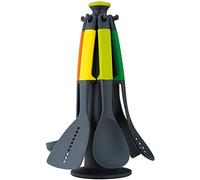 Joseph Joseph Elevate Lot de 6 Ustensiles de cuisine en Nylon, Antiadhésif et Résistant à la chaleur jusqu'à 200 ℃ avec Porte-Ustensiles Rotatif, Multicolore/Noir