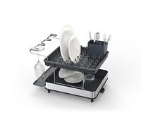 Joseph Joseph Excel- Égouttoir à vaisselle à 2 niveaux pour comptoir de cuisine, égouttoir à vaisselle avec bec d'égouttage, égouttoir à couverts mobile, porte-verre à vin- Acier inoxydable