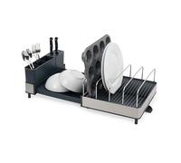 Joseph Joseph Extend Max Steel Séchoir à Vaisselle Extensible avec Compartiment à Couverts, Bec D'Égouttage Pivotant, Acier Inoxydable, Gris