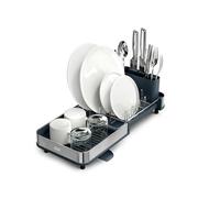 Joseph Joseph Extend Slim Égouttoir à Vaisselle Extensible en Acier Inoxydable, Compact, avec Porte-Couverts Amovible et Bec Pivotant, Gris