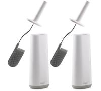 Joseph Joseph - Flex - Brosse Toilette WC - Balayette Souple et Résistante + Support - tête Flexible, Anti-Goutte, Anti-bouchage, Blanc/Gris (Lot de 2)