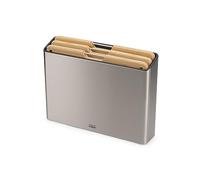 Joseph Joseph Folio Ensemble de 3 Planches à Découper de Cuisine en bois de bambou, Antidérapantes, avec étui de rangement en Acier Inox, Grand