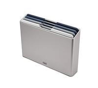 Joseph Joseph Folio - Ensemble de 4 Planches à découper de cuisine en plastique ,avec support de rangement organisé - Grand, Argent/Bleu
