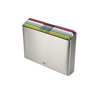 Joseph Joseph Folio Icon Steel - Ensemble de 4 Planches à Découper de Cuisine, Antidérapantes, Code Couleur avec étui de Rangement, Grand, Acier Inox/Multicolore