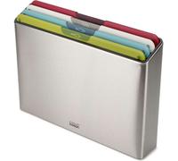 Joseph Joseph Folio Icon Steel - Ensemble de 4 Planches à Découper de Cuisine, Antidérapantes, Code Couleur avec étui de Rangement, Grand, Acier Inox/Multicolore