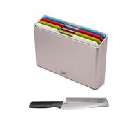 Joseph Joseph Folio - Ensemble de planche à découper avec étui de rangement et couteau élévateur GRATUIT, plastique, argent