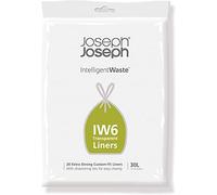 Joseph Joseph IW6 Sacs poubelles Très résistant, sacs pour déchets de cuisine avec Fermeture à Poignées coulissantes, 20 sacs, 30 litres, Transparent