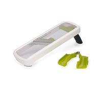 Joseph Joseph Multi-Grip Mandoline de Cuisine, Coupe Légumes et fruits Multifonction avec 3 Épaisseur de Tranche et 2 de Julienne Réglable, avec Pince alimentaire de précision, Blanc
