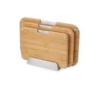 Joseph Joseph Nest Ensemble de 3 Planches à Découper en bois de bambou, Double Côtés, Pieds Antidérapants, Icônes Alimentaires, Support Métallique