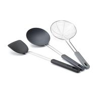 Joseph Joseph Nest Fusion Ensemble d'ustensiles de Cuisine pour Wok 3 pièces en Acier Inox et Silicone Résistant à, Spatule, Cuillère et Écumoire, sans BPA, Accessoires de Cuisine Antiadhésifs