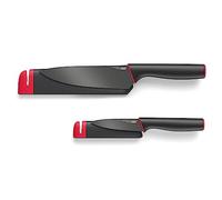 Joseph Joseph - Slice&Sharpen - Set de couteau - Office + Chef - avec Aiguiseur en Céramique Intégrés au Fourreaus de Protection, Noir/Rouge