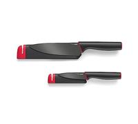 Joseph Joseph - Slice&Sharpen - Set de couteau - Office + Chef - avec Aiguiseur en Céramique Intégrés au Fourreaus de Protection, Noir/Rouge