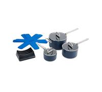 Joseph Joseph Space Ensemble de casseroles antiadhésives, 3 pièces, poignées pliantes, couvercles en verre, support pour couvercles, 2 protections de casseroles, compatible avec l'induction