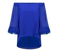 Joseph Ribkoff - Off-shoulder Feather Trim Pullover - Femme - Blouses et Chemises - Bleu - Taille: 40 FR