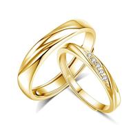 Josfeva Alliance en Argent Sterling 925 - Ouverte et Réglable - Bague de Fiançailles et Mariage - Avec Zircone Blanche - Cadeau pour Femme, Homme, Petite Amie