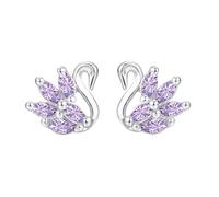 Josfeva Boucles d'oreilles en argent 925 pour filles, petites boucles d'oreilles pour filles, trèfle/cœur/fleurs/patte/cygne, dormez cartilage en argent 925, boucles d'oreilles pour enfants avec boîte