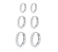 Josfeva Femme 3 Paires Petite Creole Argent Sterling 925 Plaquée Platine, Ensemble de Boucles d'oreilles Créoles du Sommeil Unisexe Hypoallergénique de 10,12,14mm, Mariage Quotidien Soirée Cadeau